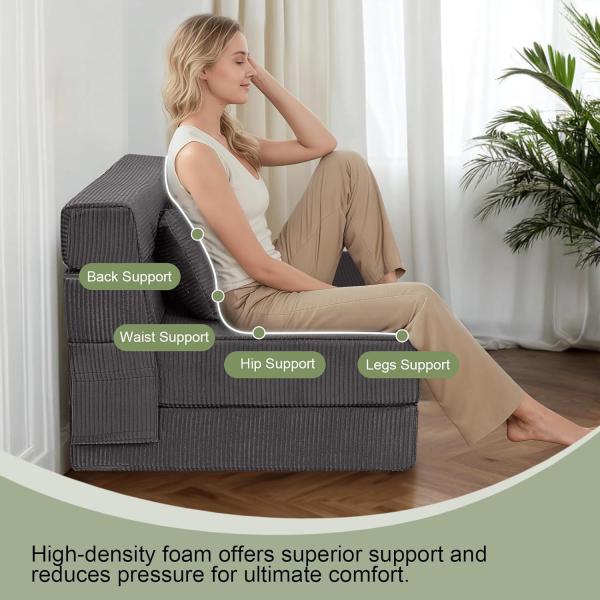 eMoreCool Boneless Folding Sofa Bed Full, Corduroy Convertible Sleeper Chair