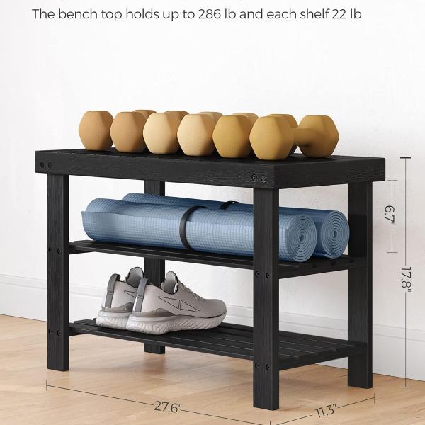 SONGMICS Shoe Rack Bench, 3-Tier Bamboo Shoe Storage Organizer, Entryway Bench