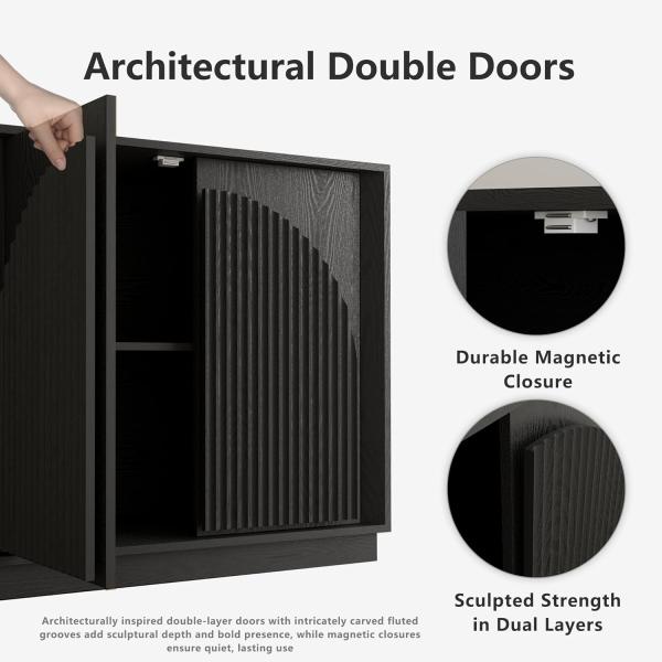 WIN2WIN 65" Fluted Sideboard Buffet Cabinet with Storage