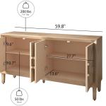 Rustic 60" Buffet Sideboard Cabinet with Storage, Farmhouse Credenza with Symmetrical Sunburst Doors, Modern Entryway or Living Room Storage Cabinet (Antique Natural)