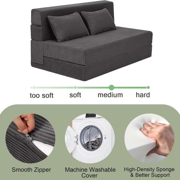 eMoreCool Boneless Folding Sofa Bed Full, Corduroy Convertible Sleeper Chair