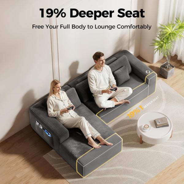 108” Cloud Sectional Couch in One Box, Compressed Modular Sectional Sofa with Deep Seat