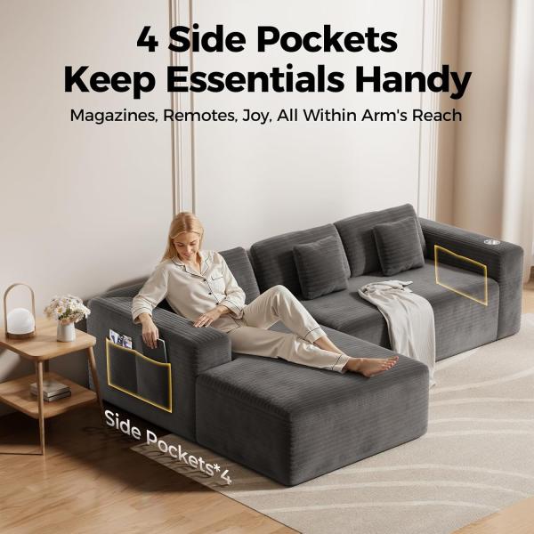 108” Cloud Sectional Couch in One Box, Compressed Modular Sectional Sofa with Deep Seat