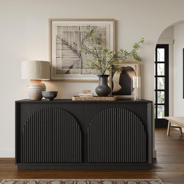 WIN2WIN 65" Fluted Sideboard Buffet Cabinet with Storage