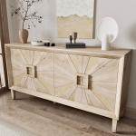 Rustic 60" Buffet Sideboard Cabinet with Storage, Farmhouse Credenza with Symmetrical Sunburst Doors, Modern Entryway or Living Room Storage Cabinet (Antique Natural)