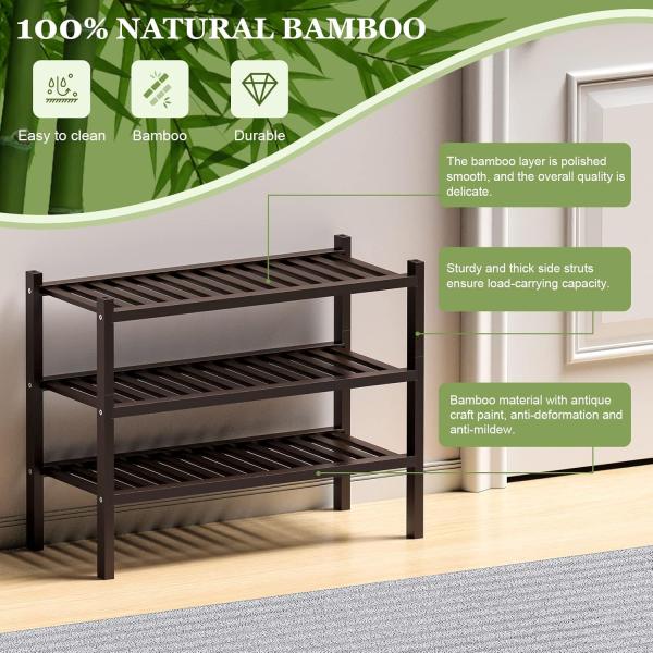 3 Tier (Thick) Bamboo Shoe Rack for Closet