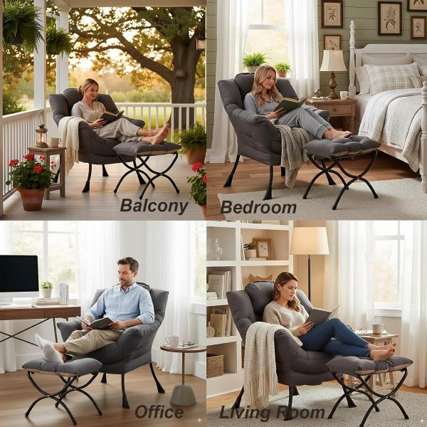 LITA Lazy Chair with Ottoman, Modern Accent