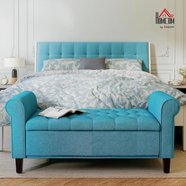 HOMCOM 50" Storage Ottoman Bench, Upholstered End of Bed Bench with Rolled