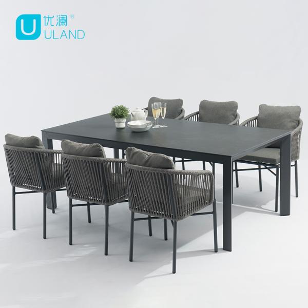 Uland Contemporary Indoor Outdoor Use Ceramic Top Aluminium Frame Dining Table Rectangle Black Dinning Table Set