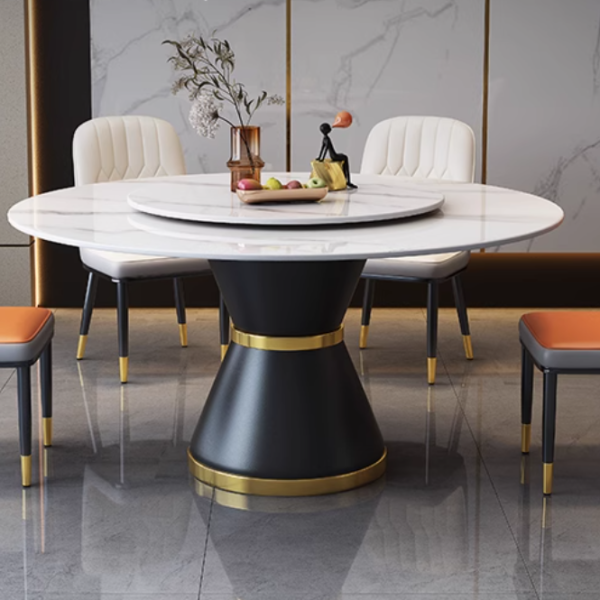 Dining Table and Chair Combination Modern Minimalist Home Italian Style Round Table with Turntable Circular Rock Dining Table
