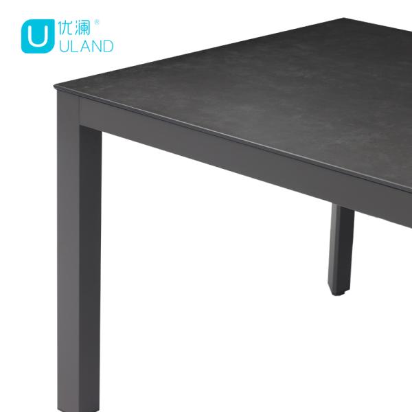 Uland Contemporary Indoor Outdoor Use Ceramic Top Aluminium Frame Dining Table Rectangle Black Dinning Table Set