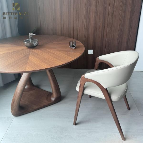 Modern Round Sintered Stone Table Top Walnut Wood Adjustable Dining Furniture Home Bar with Panel Style Bamboo Wood