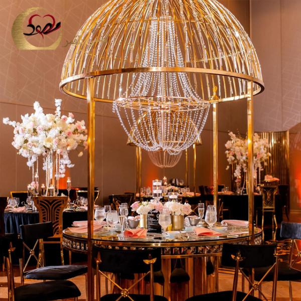 Luxury Wedding Furniture Crystal Top Stainless Steel Dining Table