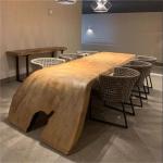 Fashion Industrial Live Walnut Natural Round Large Shape Rustic Top Edge Wood Coffee Dining Table Set