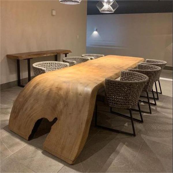 Fashion Industrial Live Walnut Natural Round Large Shape Rustic Top Edge Wood Coffee Dining Table Set