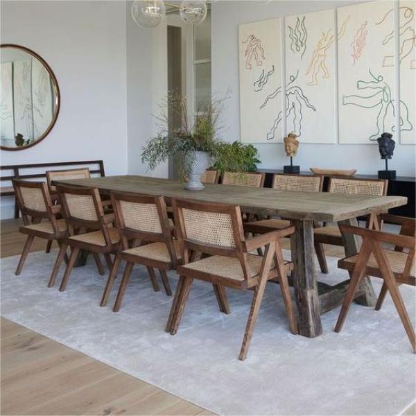 Fashion Industrial Live Walnut Natural Round Large Shape Rustic Top Edge Wood Coffee Dining Table Set