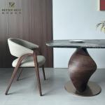 Modern Round Sintered Stone Table Top Walnut Wood Adjustable Dining Furniture Home Bar with Panel Style Bamboo Wood