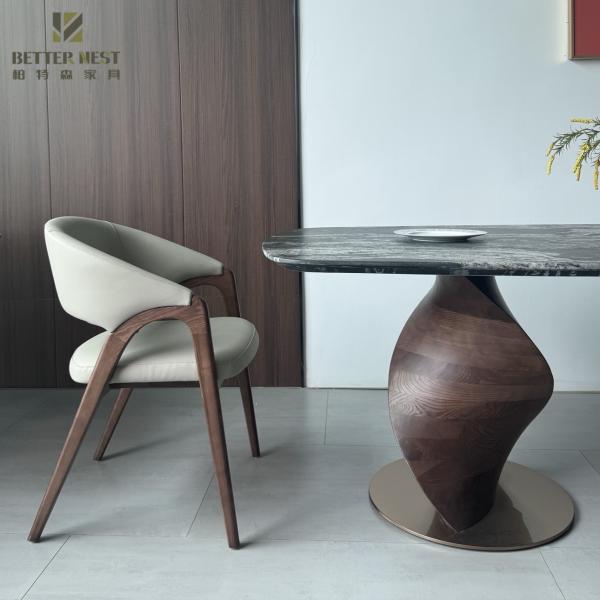 Modern Round Sintered Stone Table Top Walnut Wood Adjustable Dining Furniture Home Bar with Panel Style Bamboo Wood