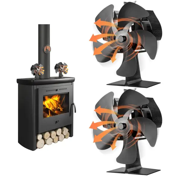 2 PCS Ventilateurs de Cheminée, 5 Lames Ventilateur de Poêle, 7 Pouces Brûleur à Bûches Ventilateur Feu Alimenté par Chaleur